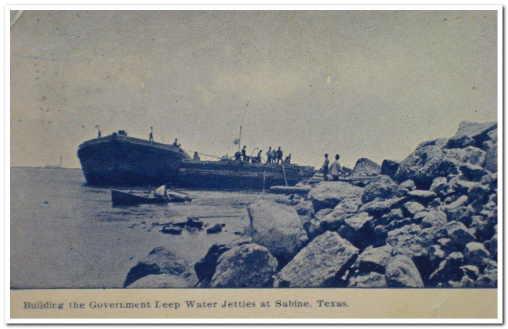Building the government deep water jetties at Sabine, TX